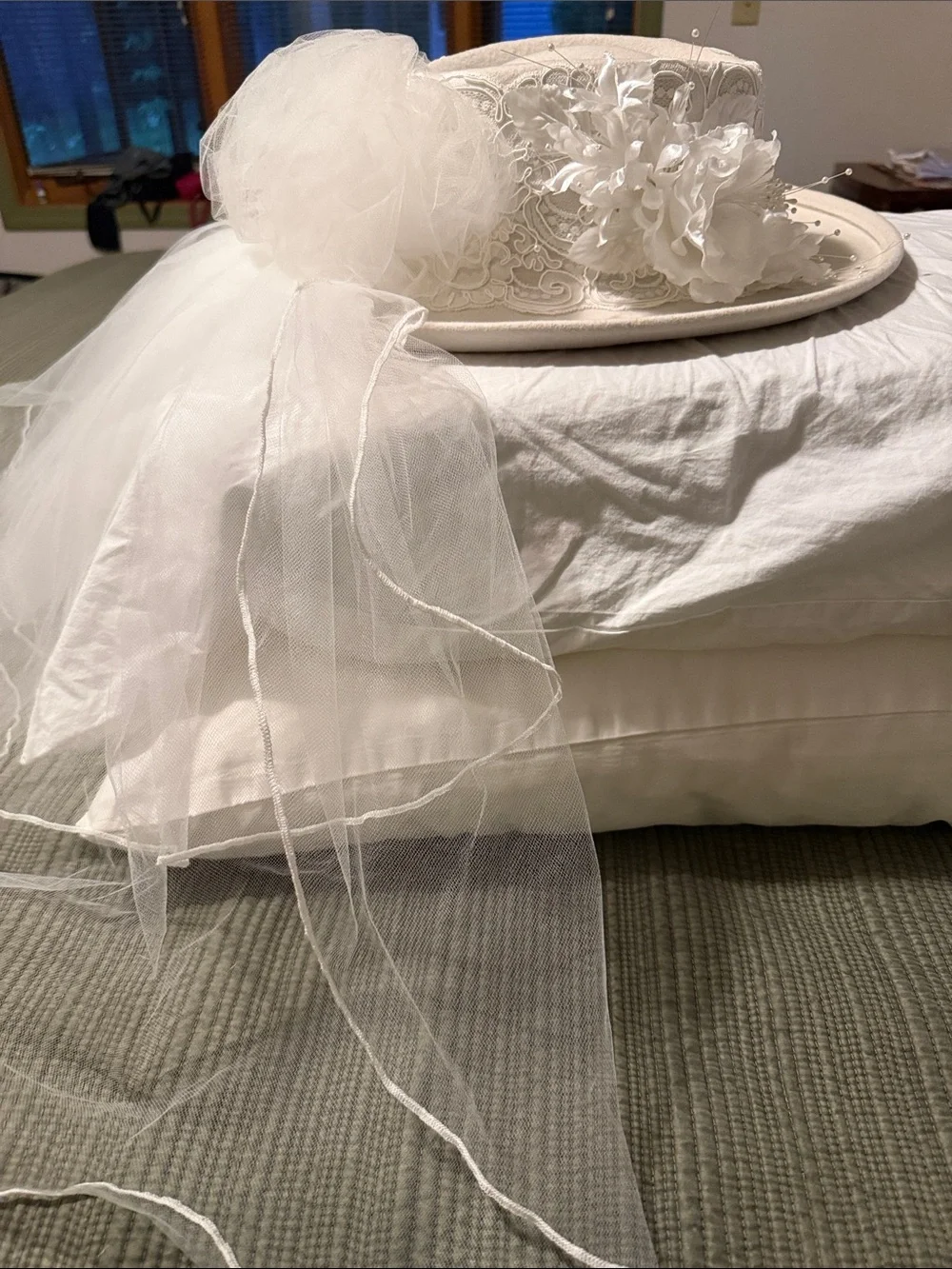 White Bridal Veil Fascinator Hat with Floral Detail